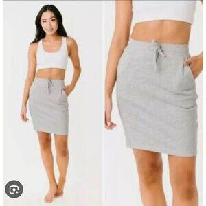 Zyia Take Me Everywhere Skirt Women's Size L Gray Knit Drawstring Elastic Waist